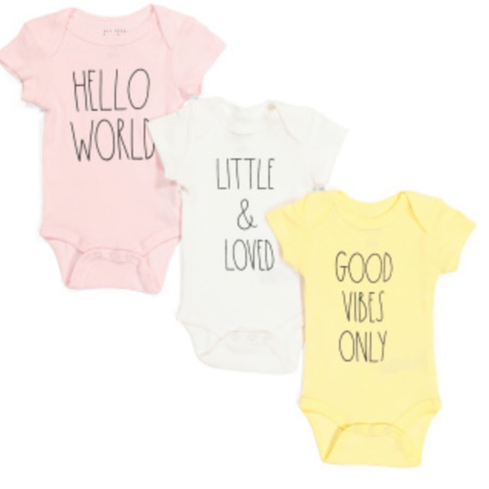 NEW Rae Dunn baby set good vibes only onesies